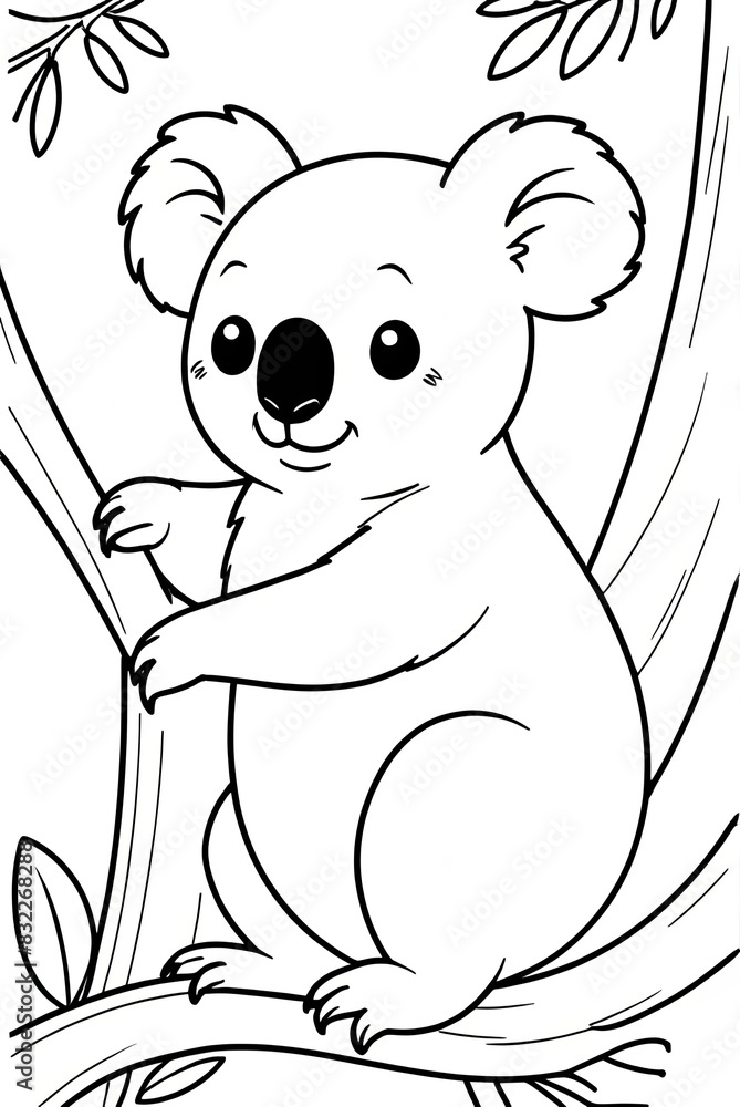 Obraz premium Koala Kids coloring page book, black and white line art, blank coloring art