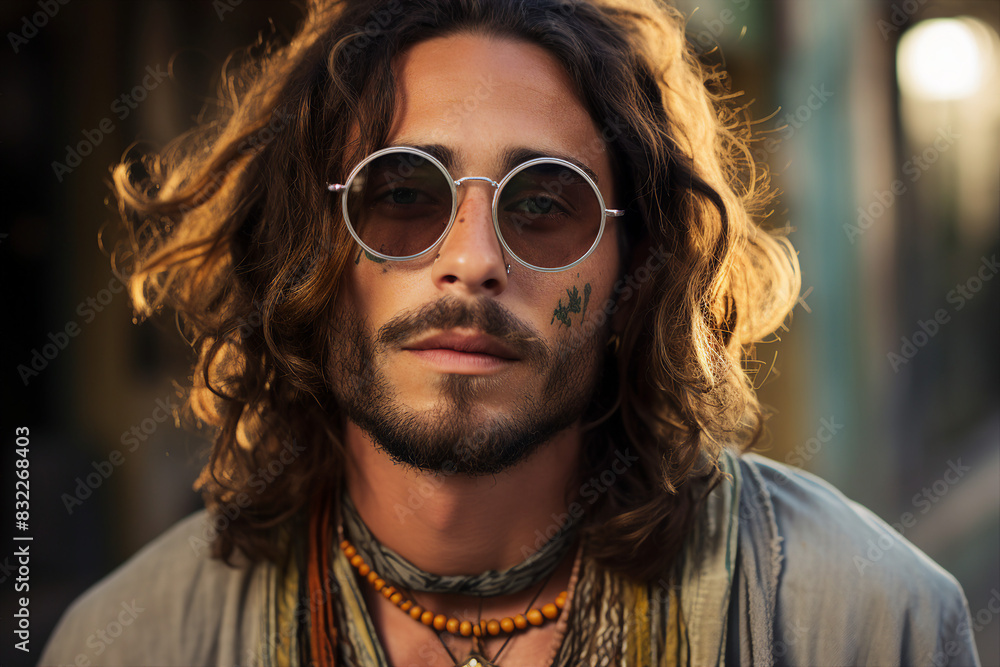 Funky hippie person with big chevelure volume hairstyle dreadlocks at bohemian style party Generative AI Funky hippie person with big chevelure volume hairstyle dreadlocks at bohemian style party Generative AI