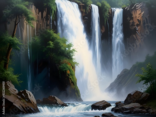 Waterfall Landscape Nature Oil Painting Art