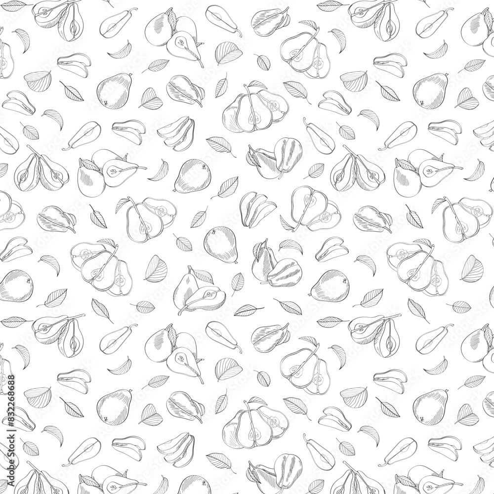 Seamless endless pattern of pears. Illustration in hand drawn style. Can be used to create packaging, covers, backgrounds, cards, textiles, clothing, souvenirs and much more. Seamless endless pattern of pears. Illustration in hand drawn style. Can be used to create packaging, covers, backgrounds, cards, textiles, clothing, souvenirs and much more.