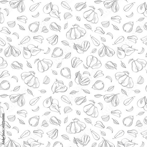 Seamless endless pattern of pears. Illustration in hand drawn style. Can be used to create packaging, covers, backgrounds, cards, textiles, clothing, souvenirs and much more.