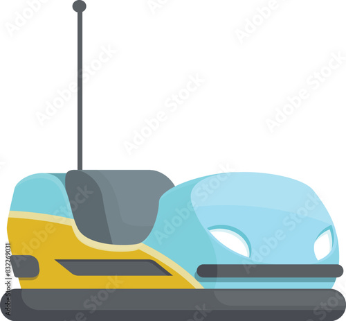 Colorful and playful cartoon bumper car illustration in a fun amusement park setting for children's entertainment and joyful ride enjoyment