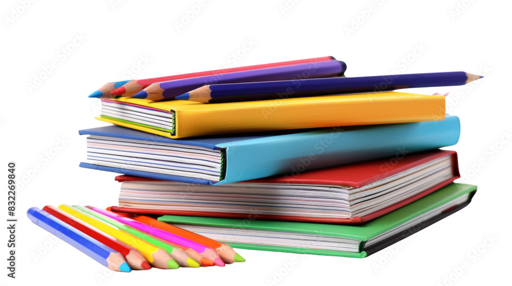 School books with colorful pencils School books with colorful pencils