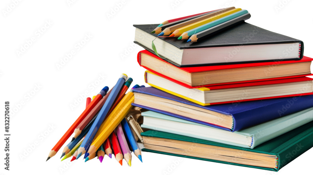 School books with colorful pencils School books with colorful pencils
