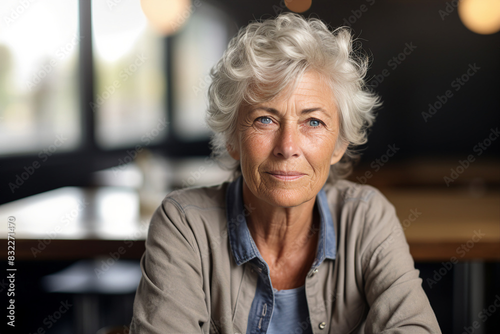 AI generative image of happy elderly woman in university class