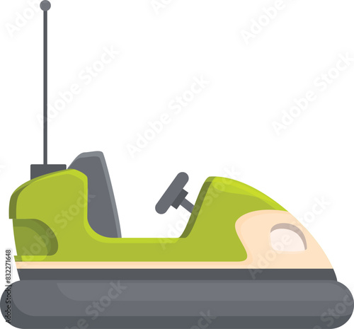 Vibrant and playful cartoon bumper car illustration in a green amusement park setting, perfect for children and family entertainment at a carnival or fairground event