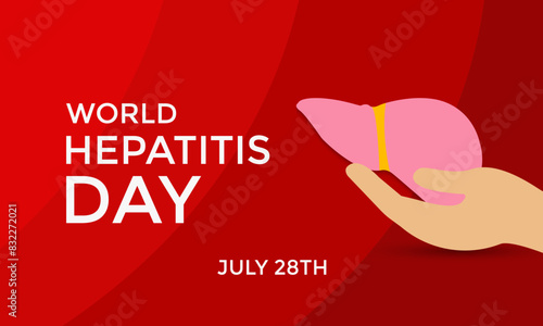 Vector illustration of World Hepatitis Day ,July 28.  Hand with liver and ribbon design illustration. Banner poster, flyer and background design.