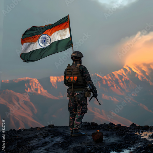 Indian Independence day with Indian army holding Indian flag