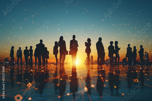 Business network concept - High-resolution 8K UHD image featuring a group of businesspeople symbolizing interconnected business relationships. photo