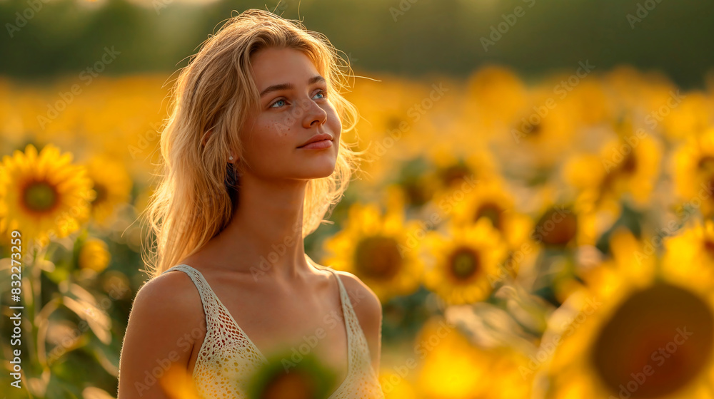 Serene Woman Amidst Sunflowers at Golden Hour Serene Woman Amidst Sunflowers at Golden Hour