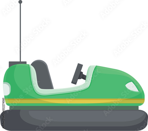 Colorful and playful cartoon bumper car illustration in an amusement park, featuring a green electric vehicle. Perfect for children and family activities in the summer