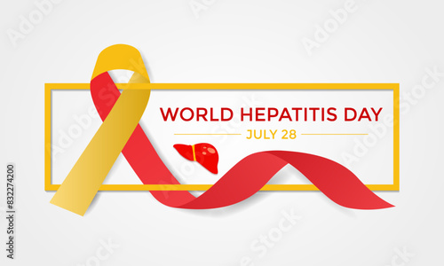Vector illustration of World Hepatitis Day ,July 28.  Hand with liver and ribbon design illustration. Banner poster, flyer and background design.