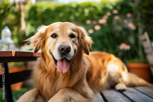 AI generated image of a happy funny dog on a summer picnic