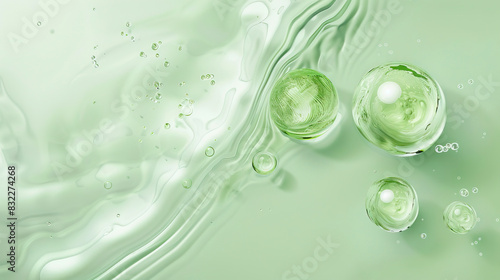 Abstract light green background liquid with bubbles