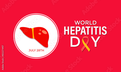 Vector illustration of World Hepatitis Day ,July 28.  Hand with liver and ribbon design illustration. Banner poster, flyer and background design.