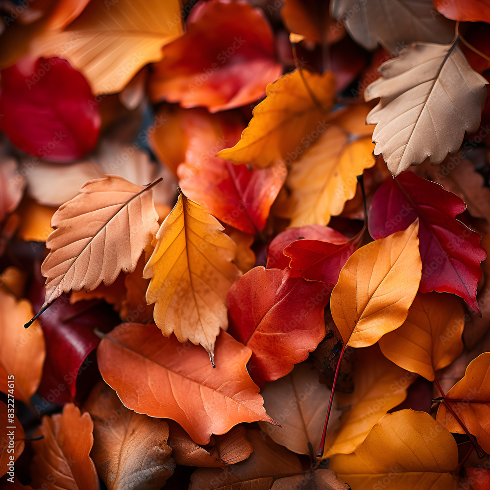 Colorful autumn leaves scattered on the ground, Colorful autumn leaves scattered on the ground,