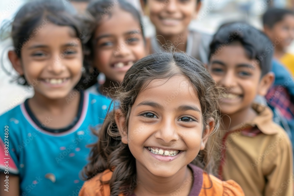 Portrait of a group of happy indian school kids smiling. Portrait of a group of happy indian school kids smiling.