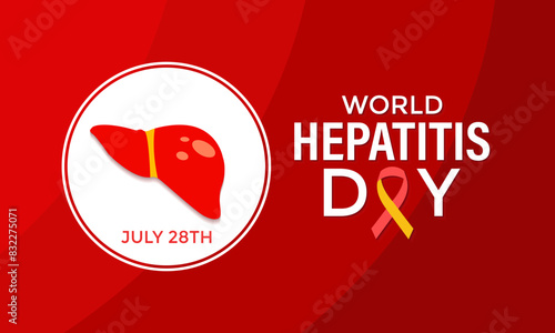 Vector illustration of World Hepatitis Day ,July 28.  Hand with liver and ribbon design illustration. Banner poster, flyer and background design.