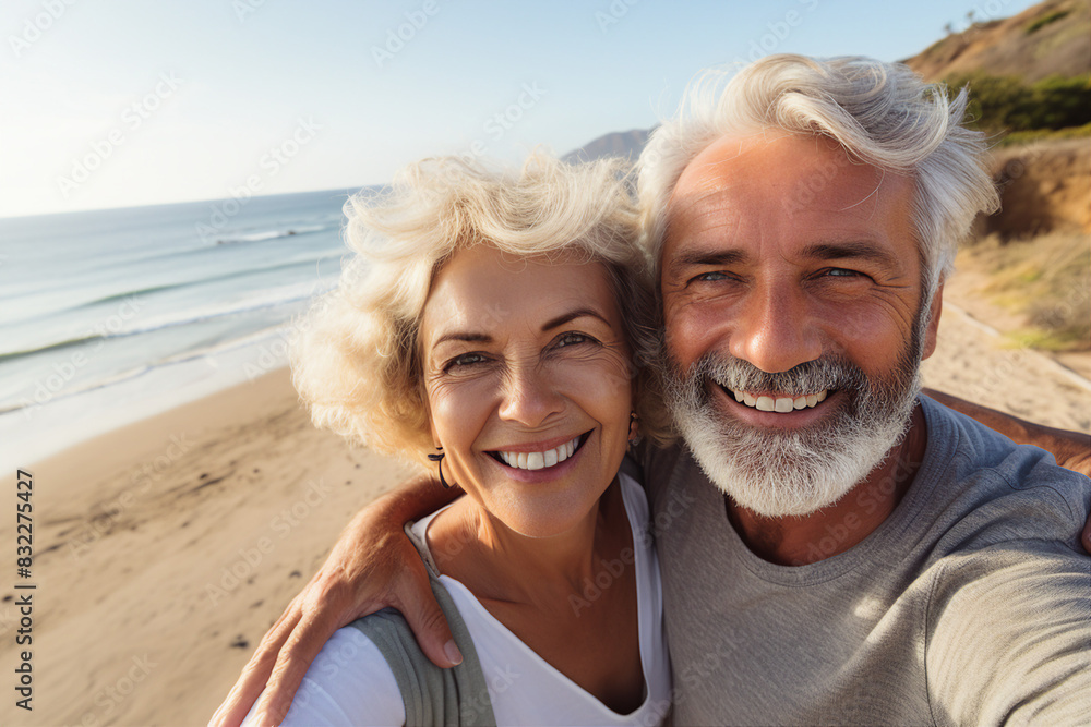 AI generated picture of nice retired couple spending time together homeymoon weekend AI generated picture of nice retired couple spending time together homeymoon weekend