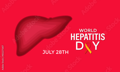 Vector illustration of World Hepatitis Day ,July 28.  Hand with liver and ribbon design illustration. Banner poster, flyer and background design.