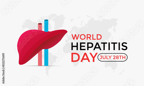 Vector illustration of World Hepatitis Day ,July 28.  Hand with liver and ribbon design illustration. Banner poster, flyer and background design.