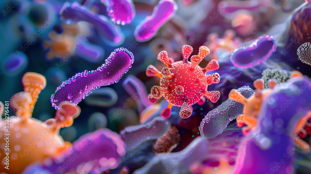 Produce a photorealistic close-up image of a microscopic virus structure Produce a photorealistic close-up image of a microscopic virus structure