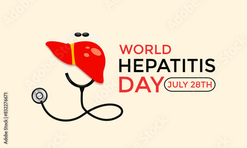 Vector illustration of World Hepatitis Day ,July 28.  Hand with liver and ribbon design illustration. Banner poster, flyer and background design.