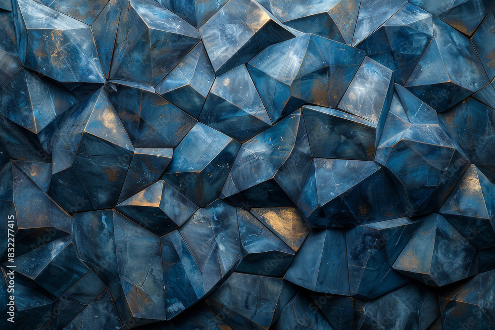 The is a blue and gold abstract piece with a lot of geometric shapes The is a blue and gold abstract piece with a lot of geometric shapes
