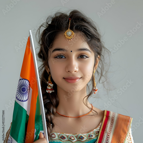 Indian girl with a Indian flag happy Indian Independence Day background