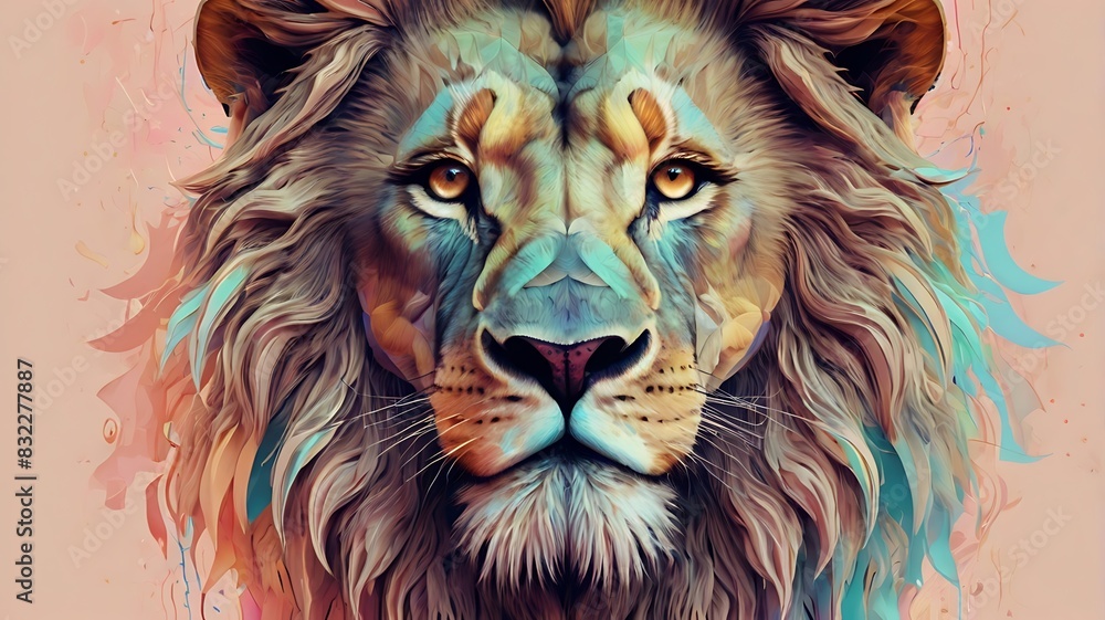 Fototapeta premium lion. It has a light brown mane and is looking