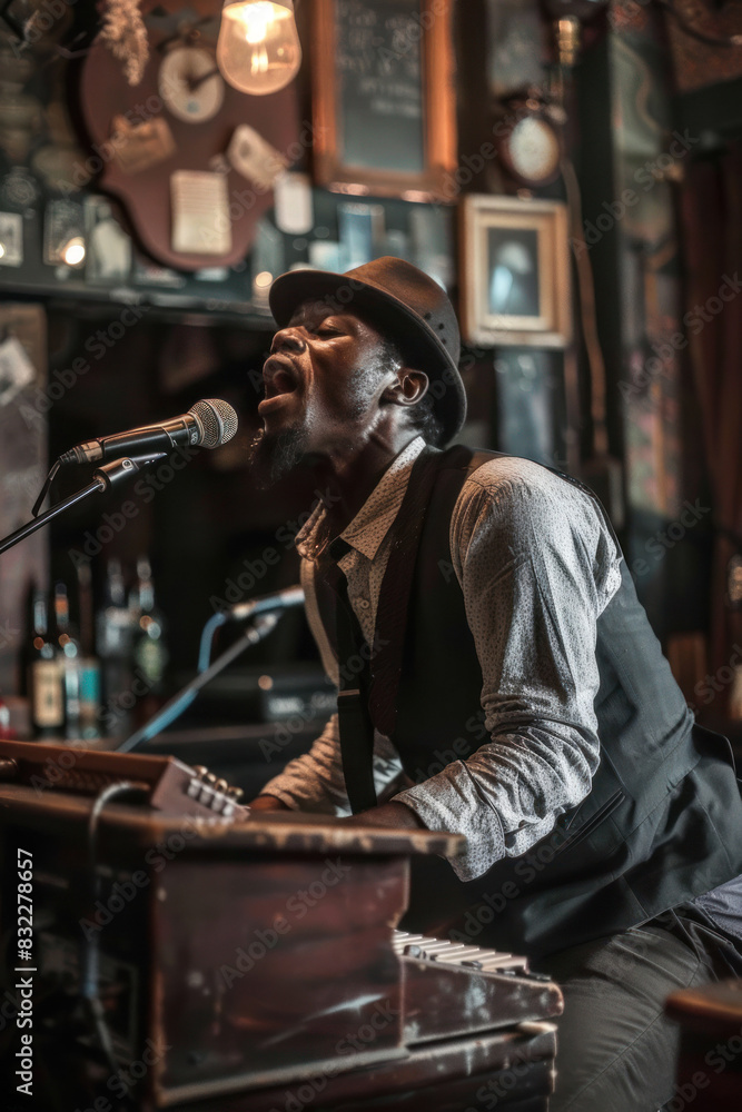 Obraz premium Soulful Blues Singer Performance Capture, Celebrate the diversity of Music : La Fête de la Musique.