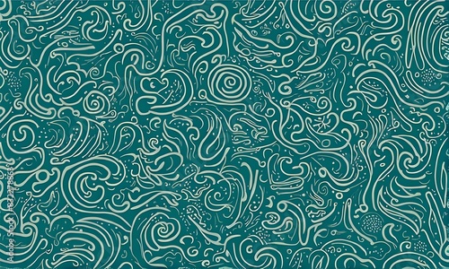 teal fun line doodle seamless pattern creative abstract squiggle style