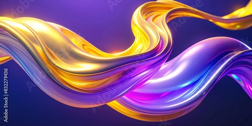 Abstract glowing beige yellow lilac liquid wavy seething mother of pearl foils on a lilac background, futuristic space science fiction background, 3d