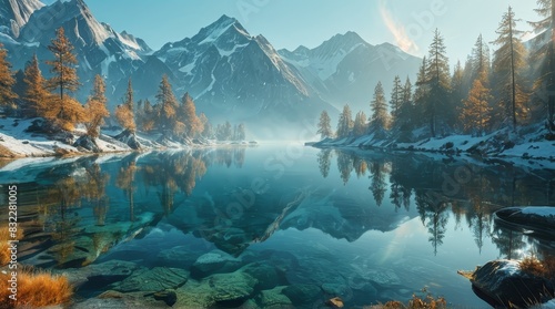 Majestic Mountain Lake with Clear Reflections photo