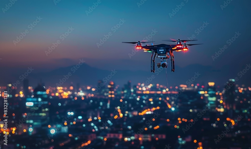 high angle view of city scape at night by managing autonomous drone high angle view of city scape at night by managing autonomous drone