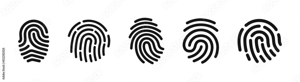 Fingerprint vector icons. Finger print id authentication symbol set. Fingerprint vector icons. Finger print id authentication symbol set.