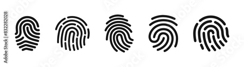 Fingerprint vector icons. Finger print id authentication symbol set.