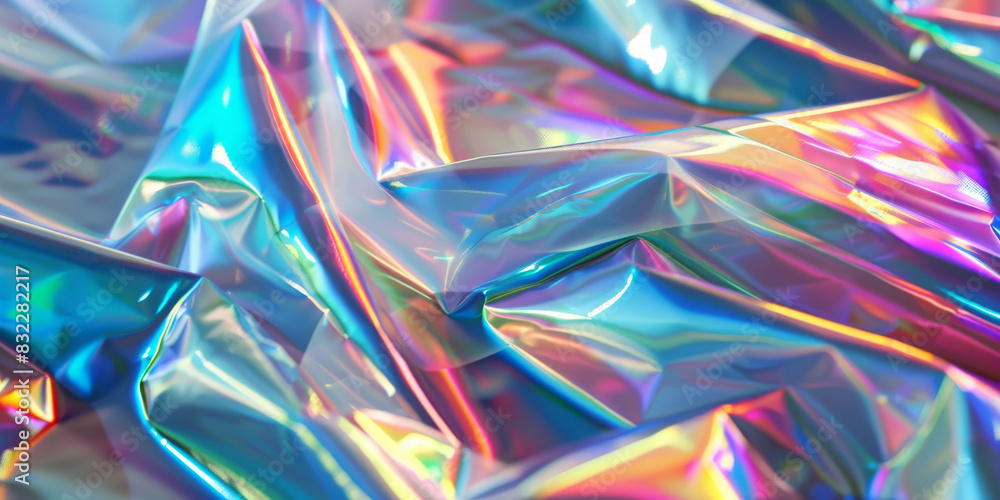 A piece of shiny, iridescent fabric with a rainbow pattern A piece of shiny, iridescent fabric with a rainbow pattern