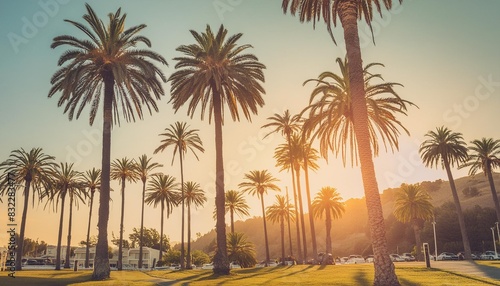 palm trees at sunset vintage california summer vibes photo