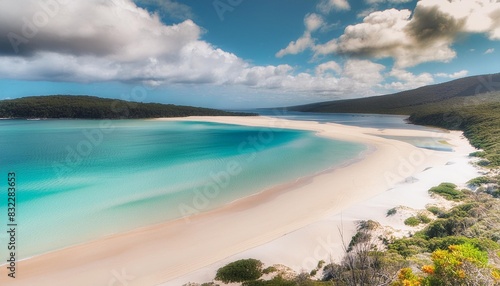 picture of paradisiacal and deserted lake mckenzie on fraser island with white sandy beach and turquoise blue water photo