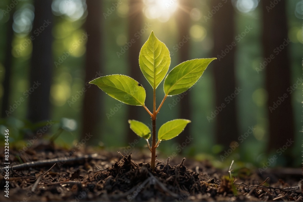 A green sprout grows from the ground, the concept of a new life. A green sprout grows from the ground, the concept of a new life.