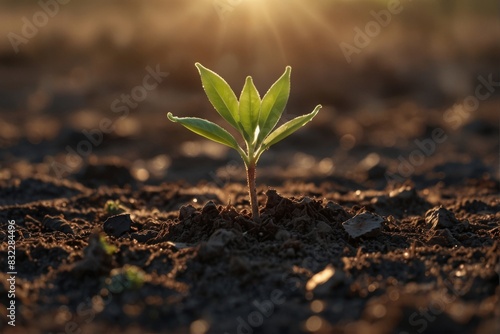 A green sprout grows from the ground, the concept of a new life.