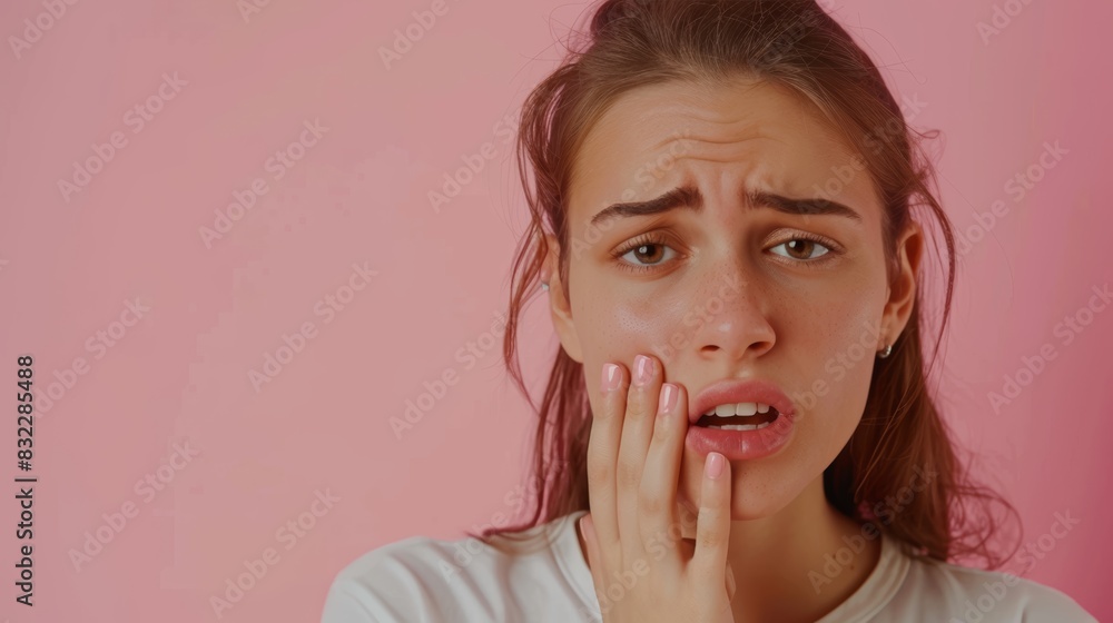 woman feel toothache from gingivitis, female suffer tooth, decay problems, dental care. sensitive tooth, decay problem, bad breath, Gingival Recession, Oral Hygiene instruction