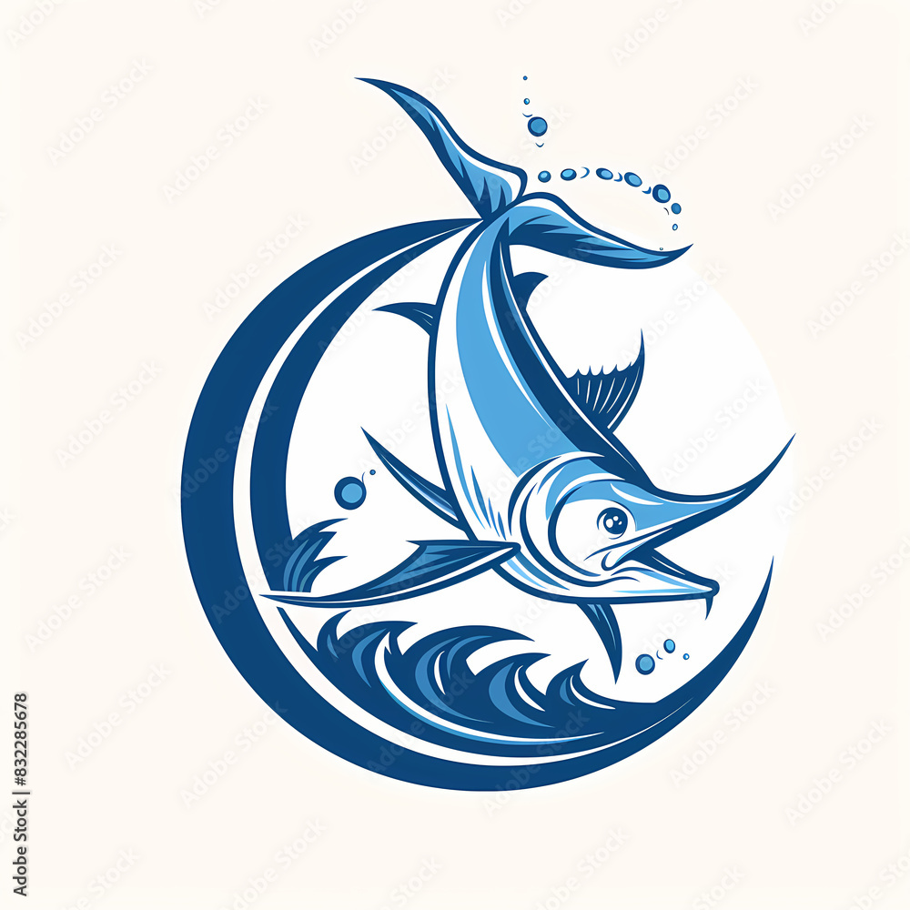 Marlin fish with sea waves logo ideal vector image Marlin fish with sea waves logo ideal vector image