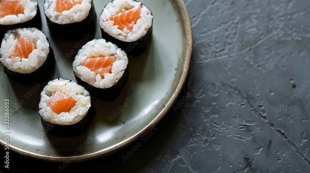 Makizushi on the plate with copy space Makizushi on the plate with copy space