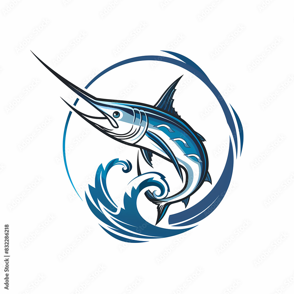 Marlin fish with sea waves logo ideal vector image Marlin fish with sea waves logo ideal vector image