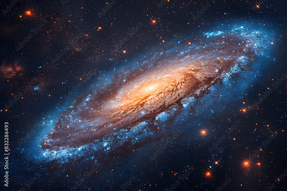 Obraz premium Spiral Galaxy in Deep Space with Glowing Stars and Cosmic Nebulae - Astronomy, Space Exploration, Science Artwork