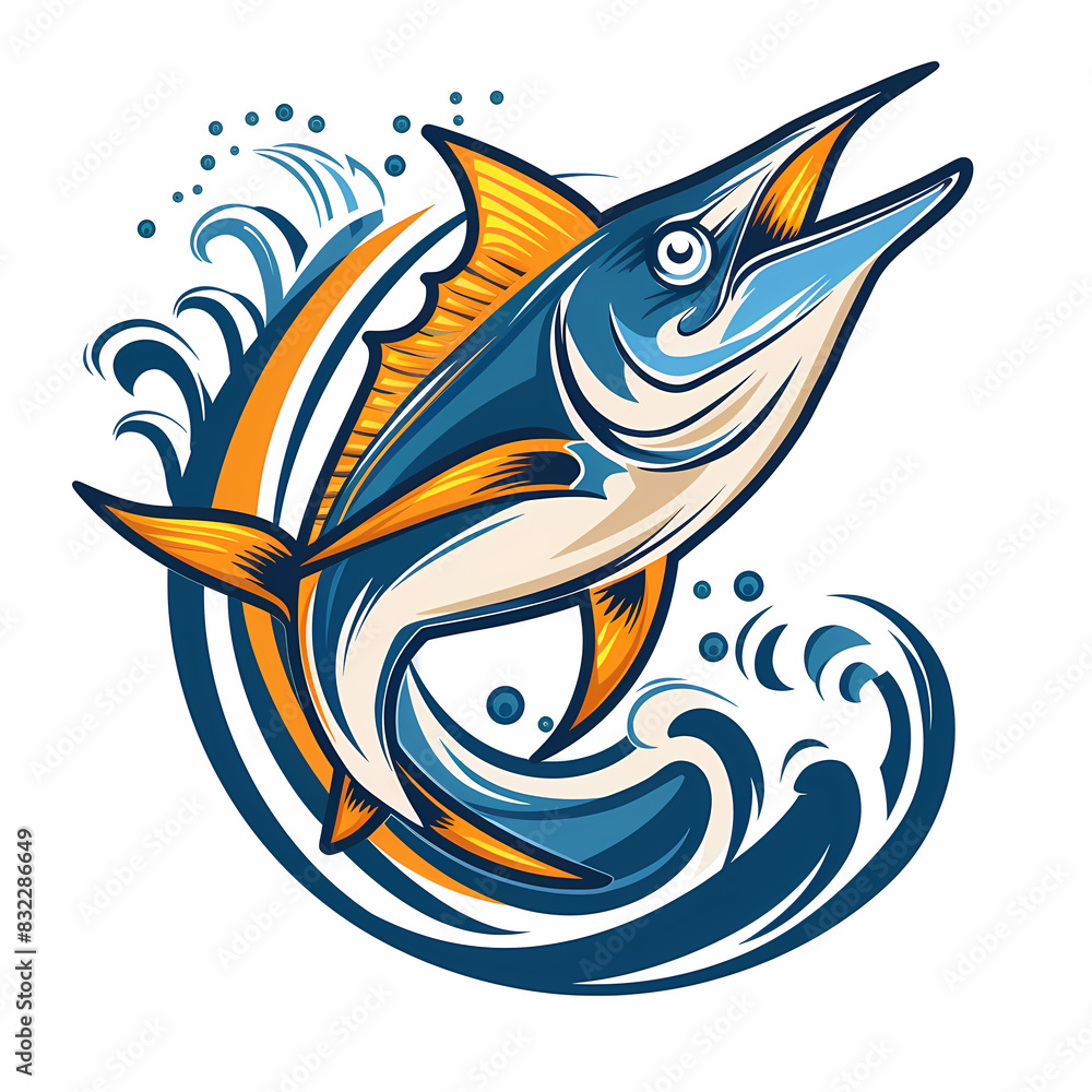 Fototapeta premium Marlin fish with sea waves logo ideal vector image