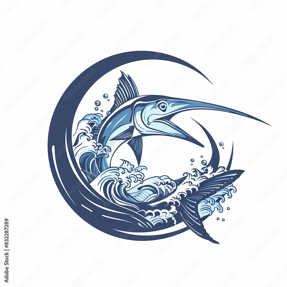Marlin fish with sea waves logo ideal vector image Marlin fish with sea waves logo ideal vector image