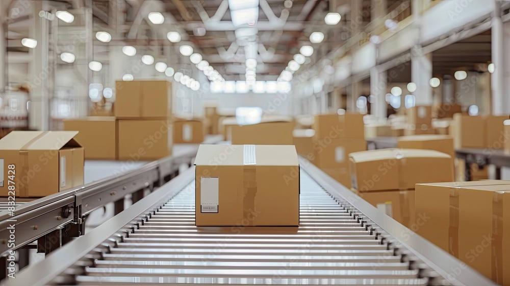 parcels traveling along the conveyer belt, highlighting the efficiency of the sorting process and emphasizing the diversity of packages. parcels traveling along the conveyer belt, highlighting the efficiency of the sorting process and emphasizing the diversity of packages.